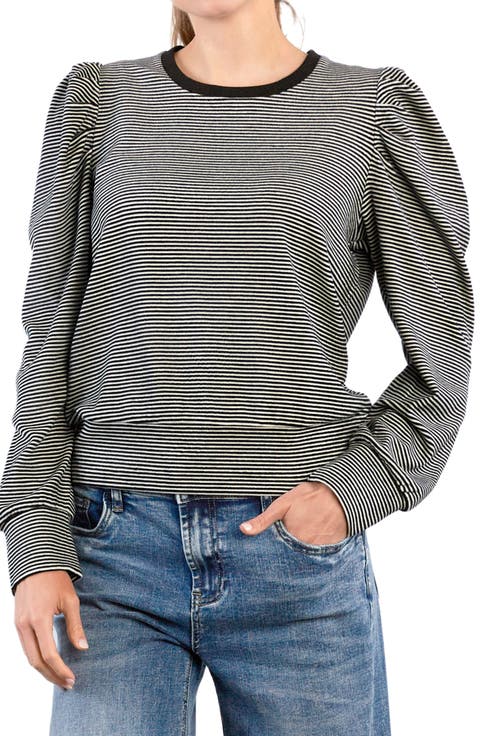 Stripe Puff Shoulder Top