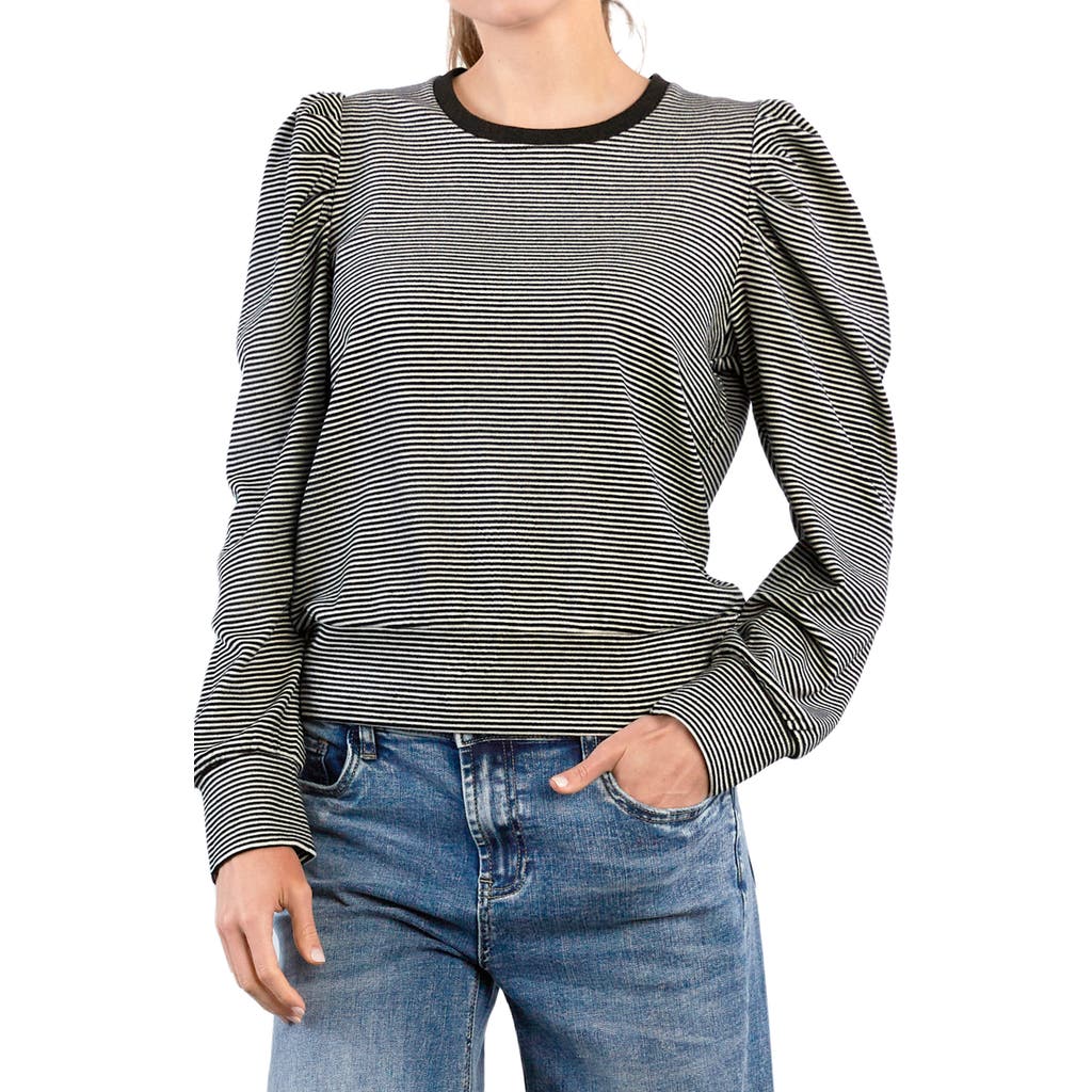 Billy T Stripe Puff Shoulder Top In Gray