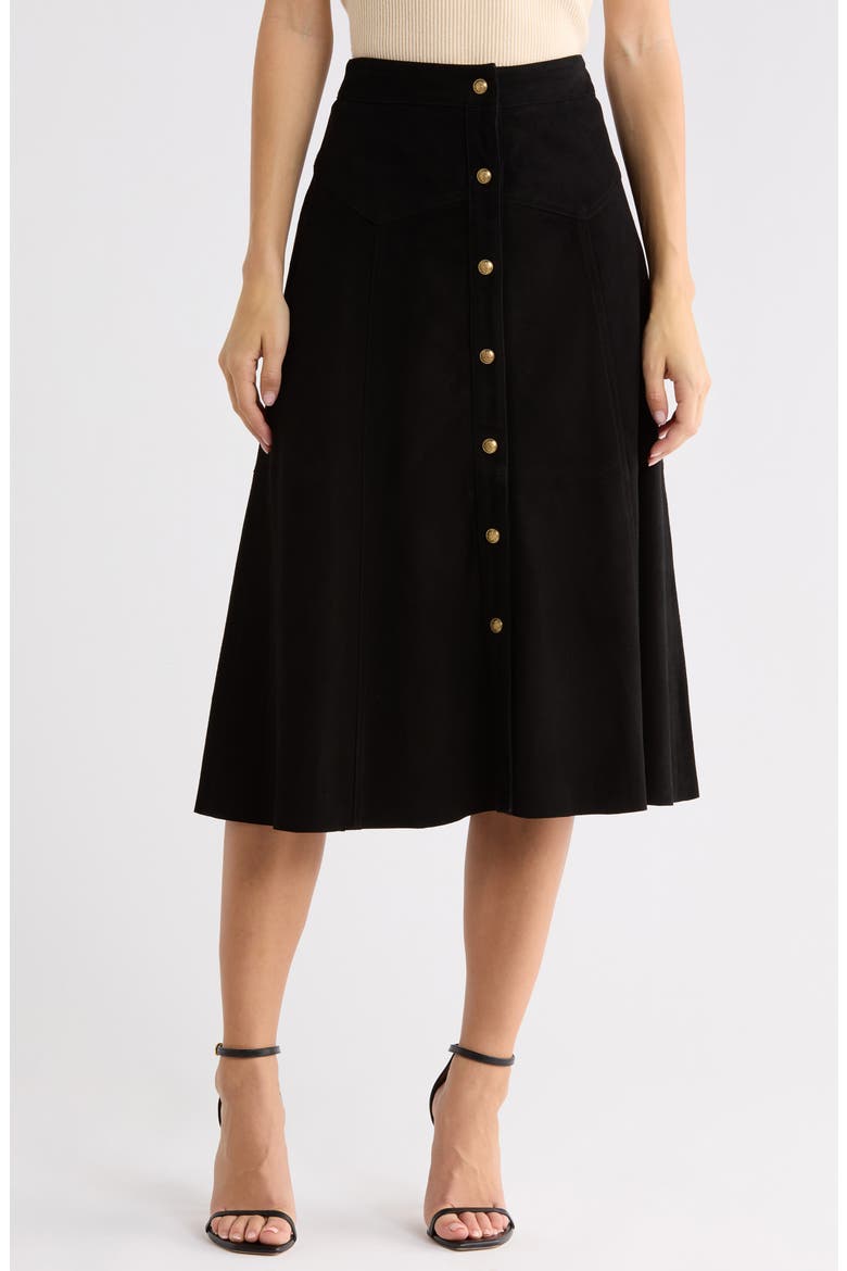 Calica Suede Midi Skirt, Main, color, BLACK