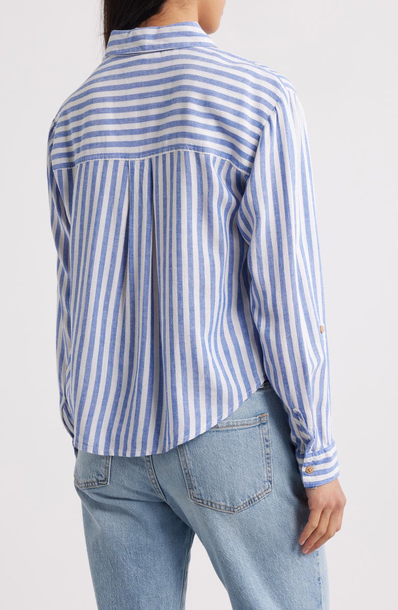 beachlunchlounge Vivica Stripe Twist Hem Button-Up Shirt, Alternate, color, Dynamic Blue