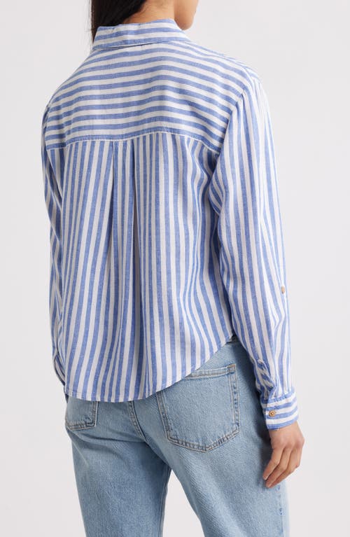 Beachlunchlounge Vivica Stripe Twist Hem Button-up Shirt In Dynamic Blue