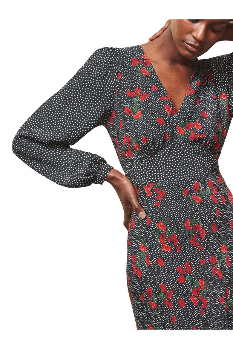 Floral And Spot Mix Dress, Alternate, color, Red