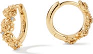 MADE BY MARY Cubic Zirconia Birthstone Flower Huggie Hoop Earrings