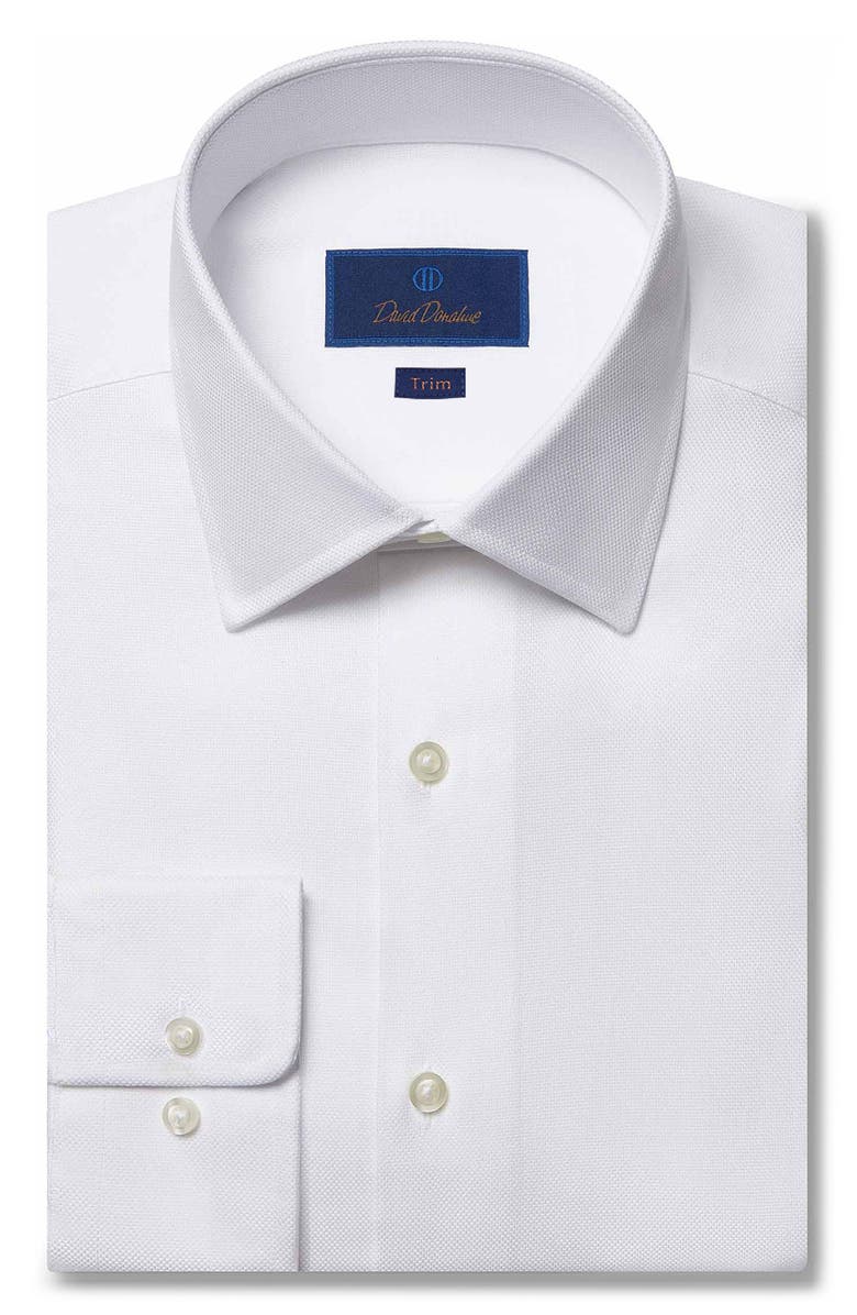 David Donahue Trim Fit Royal Oxford Dress Shirt, Alternate, color, White