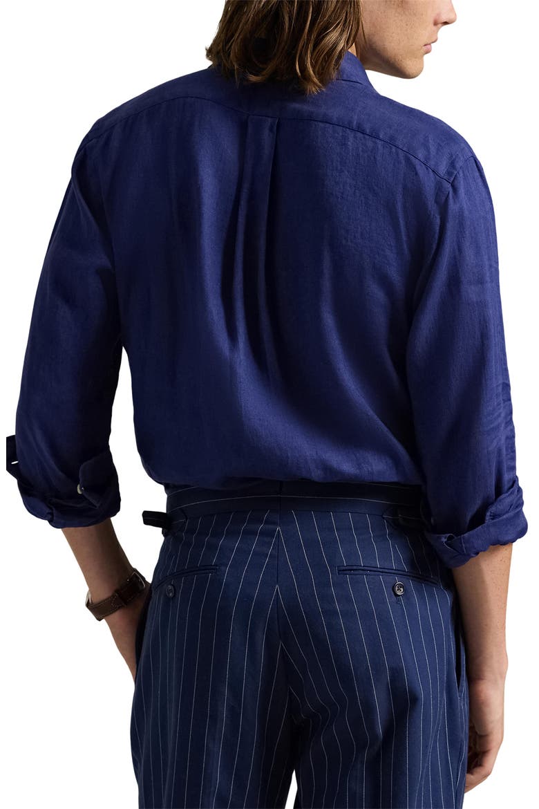 Solid White Linen Button-Down Shirt, Alternate, color, NEW CLASSIC NAVY