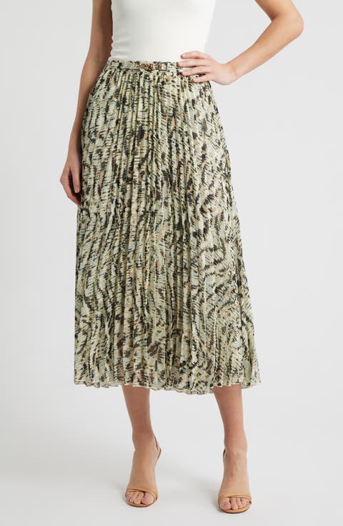 Print Pleated Maxi Skirt