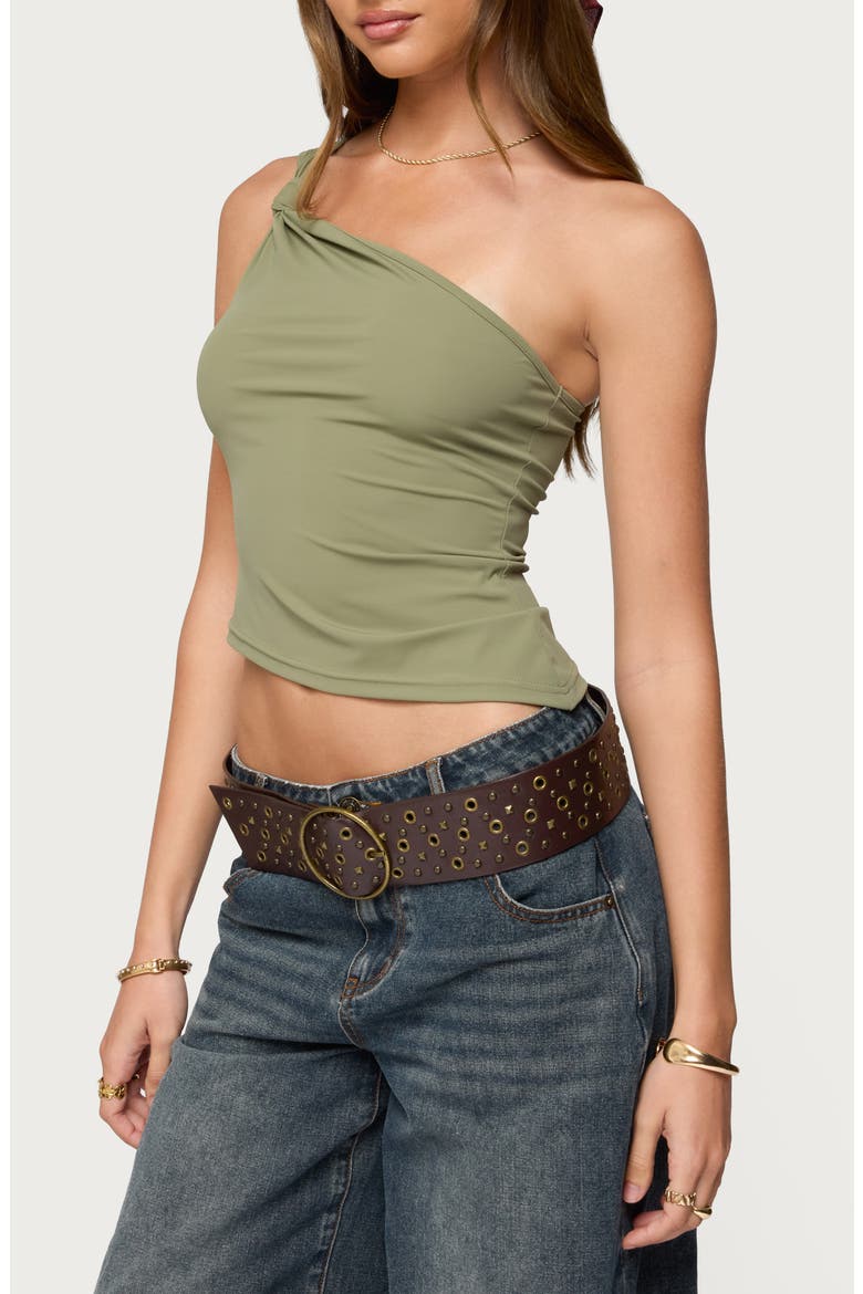 Knotted One-Shoulder Asymmetric Crop Top, Alternate, color, GREEN