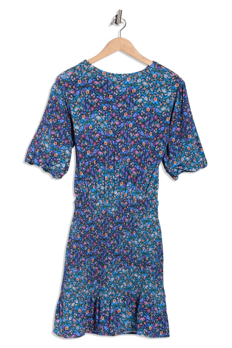 Spinelle Floral Short Sleeve Smocked Dress, Alternate, color, BLEU / VIOLET