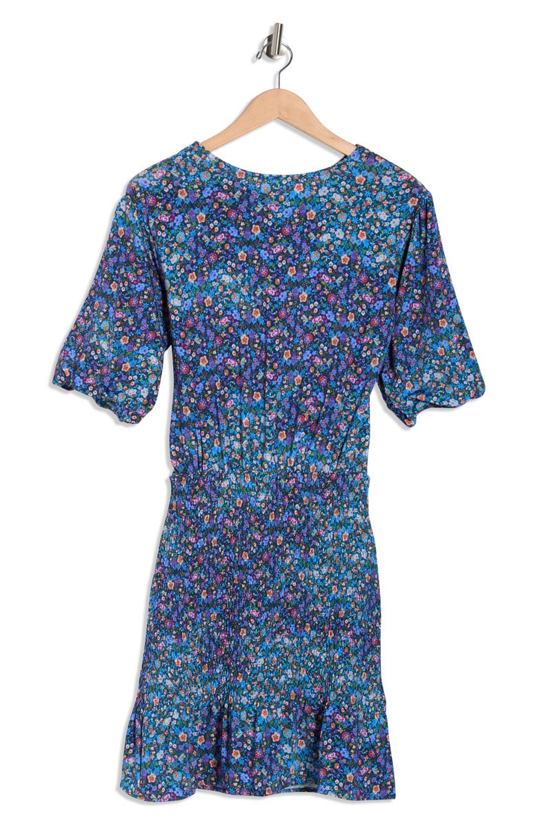 SANDRO Spinelle Floral Short Sleeve Smocked Dress, Alternate, color, Bleu / Violet