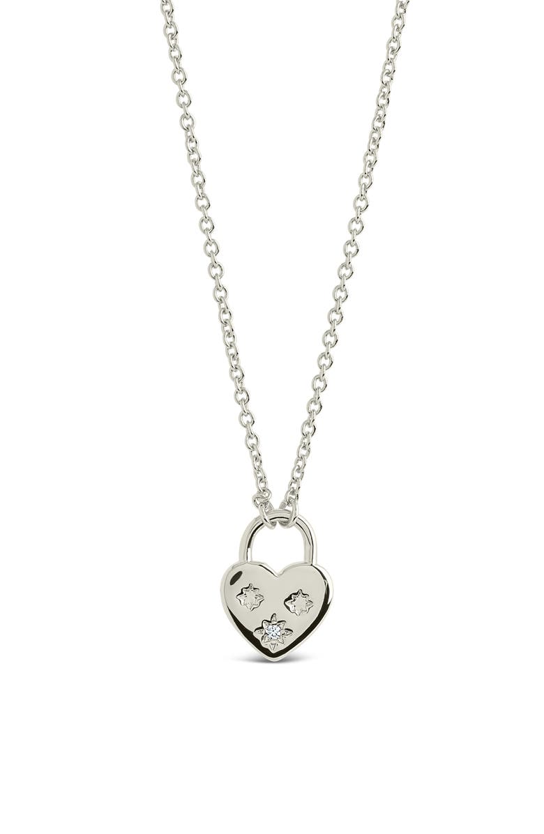Sterling Forever Josephine CZ Heart Lock Pendant Necklace, Alternate, color, Silver
