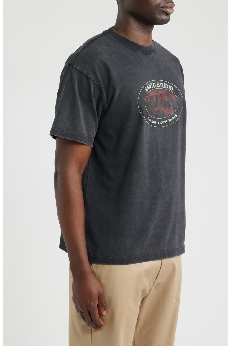 Circle Dog Eyes Badge Cotton Graphic T-Shirt, Alternate, color, BLACK FADE