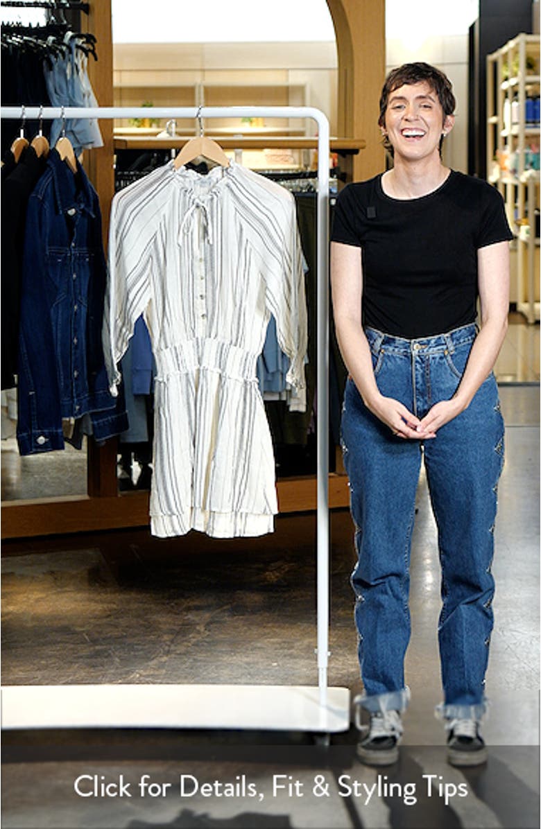 Crystal Stripe Smocked Waist Linen Blend Blouson Dress, sales video thumbnail