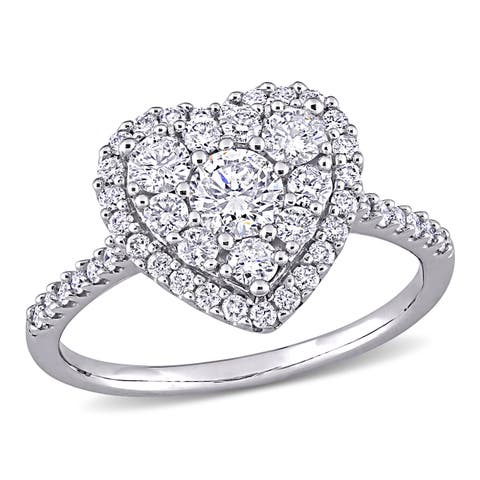 Diamond Composite Heart Halo Ring 10k