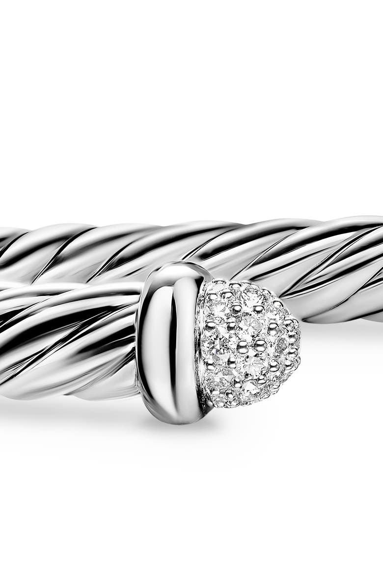 David Yurman Cable Flex Bracelet in Sterling Silver with Diamond Pavé Domes, 6mm, Alternate, color, Silver Pave