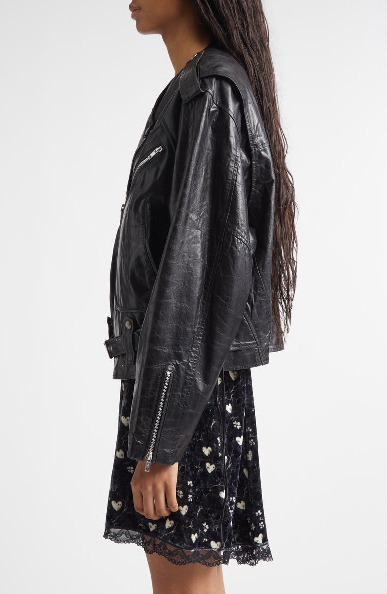 R13 Belted Leather Moto Jacket, Alternate, color, Black