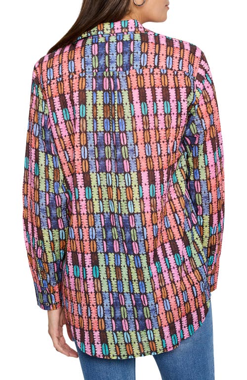 Nic + Zoe Nic+zoe Geo Dot Crinkle Cotton Button-up Shirt In Pink Multi