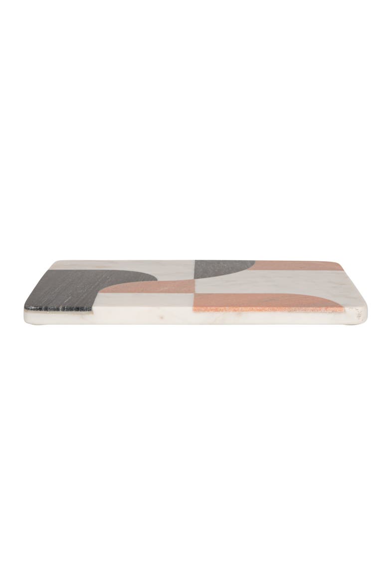 Marble Cutting Board with Abstract Design, White, Rust and Black, Alternate, color, White