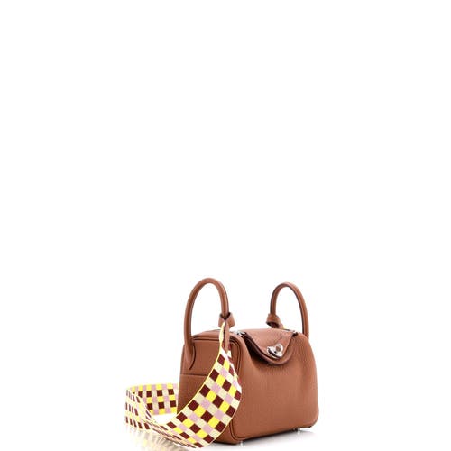 Pre-owned Hermes Hermes Lindy Quadrille Bag Clemence With Canvas Mini In Gold
