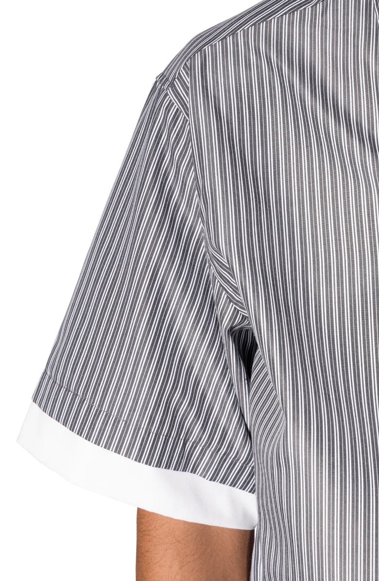 mnml Oversize Stripe Short Sleeve Button-Up Shirt, Alternate, color, Black