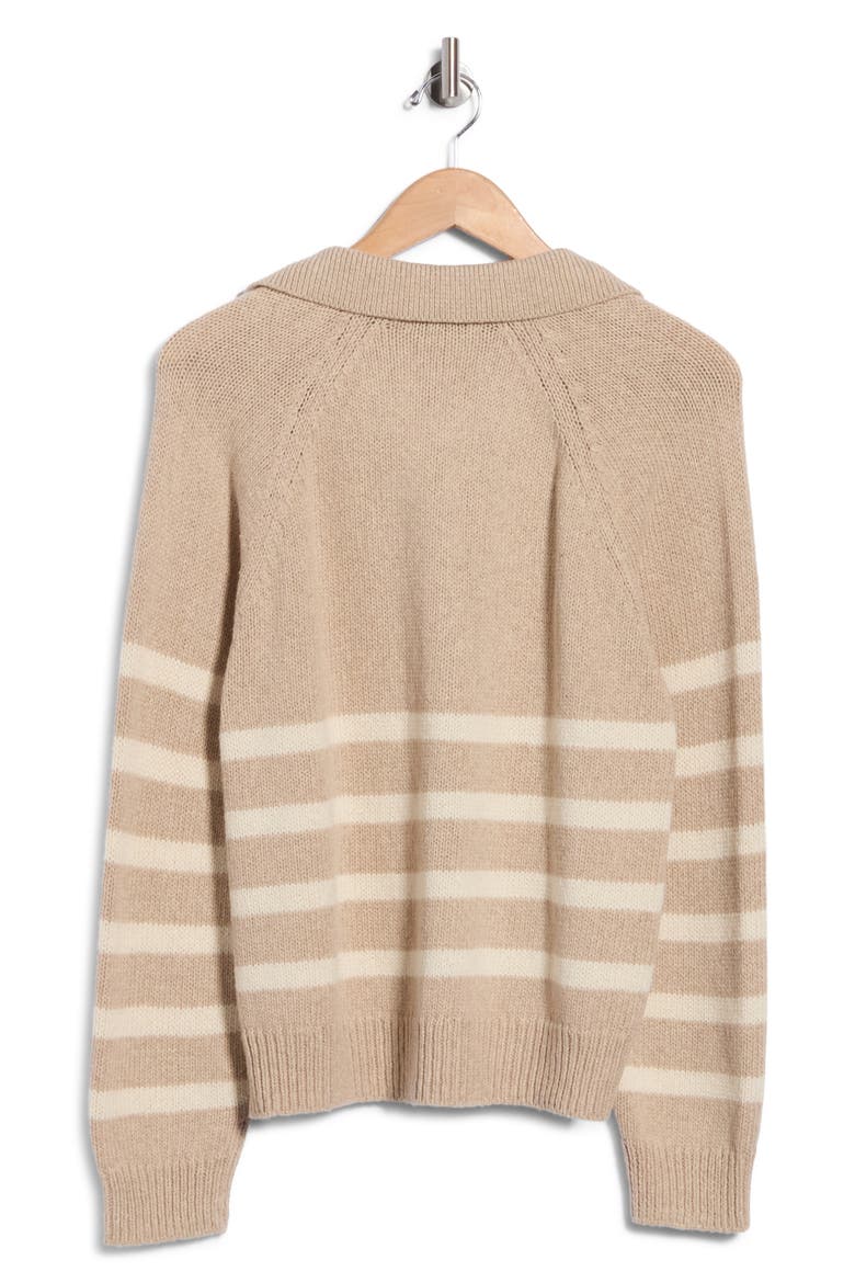 Berkeley Striped Wool & Cotton Polo Sweater, Alternate, color, OATMEAL/ CREAM STRIPE