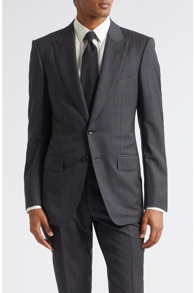 Herringbone Stripe Wool Blend Suit, Alternate, color, TAZ DARK GREY