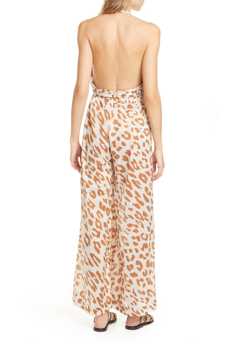 Alayna Ocelot Print Organic Cotton Halter Jumpsuit, Alternate, color, OCELOT
