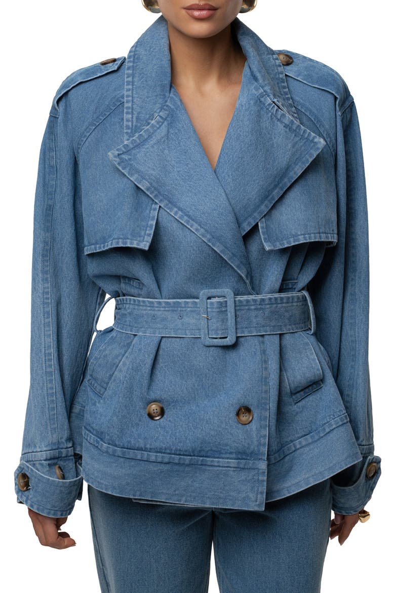 Double Breasted Denim Jacket, Main, color, Medium Wash