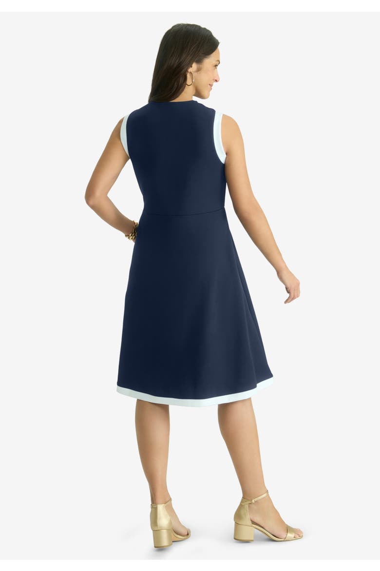 Sleeveless Crepe Dress, Alternate, color, WHITE NAVY