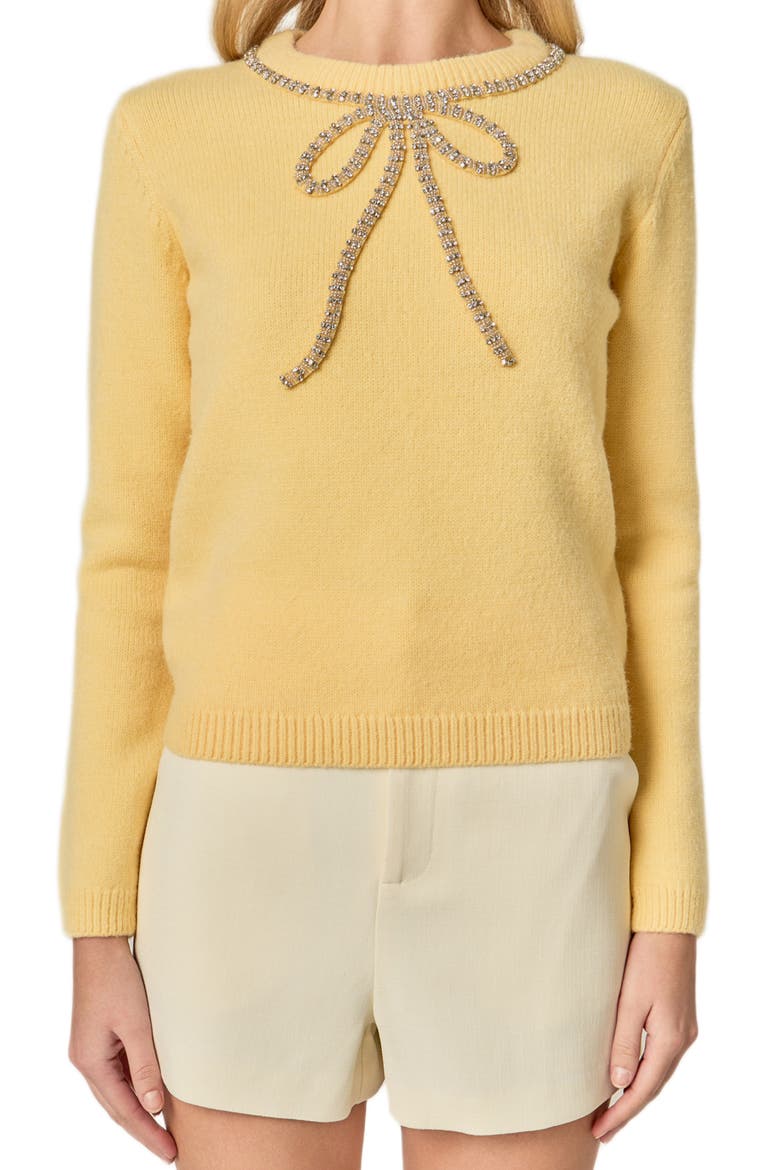 Rhinestone Bow Sweater, Main, color, BUTTER YELLOW
