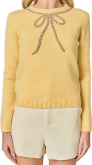English Factory Rhinestone Bow Sweater