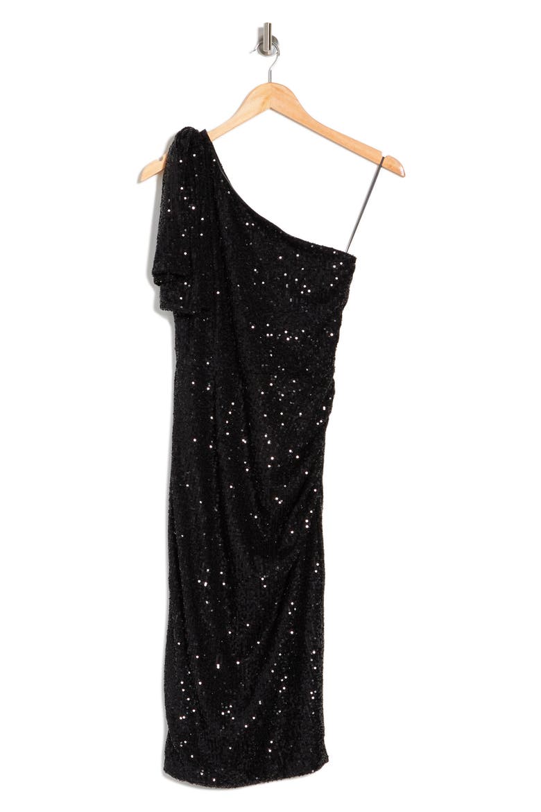 Abby Sequin One-Shoulder Minidress, Alternate, color, BLACK