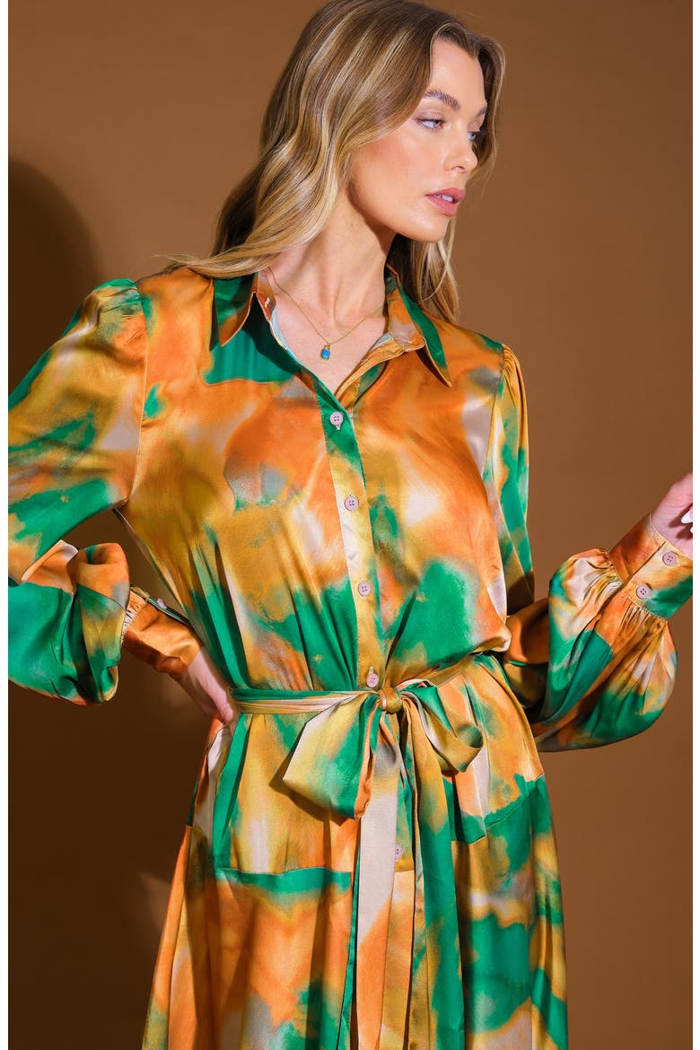Wanna Be Loved Long Sleeve Tie Waist Shirtdress, Alternate, color, GREEN BROWN