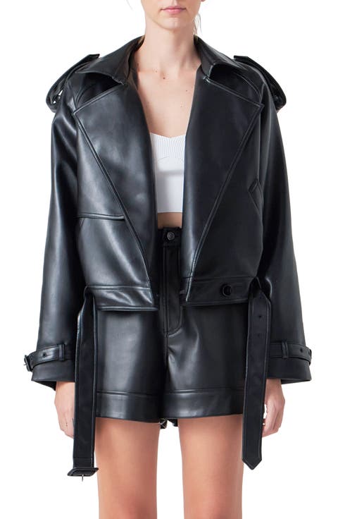 Faux Leather Trench Jacket