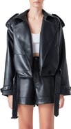 Grey Lab Faux Leather Trench Jacket