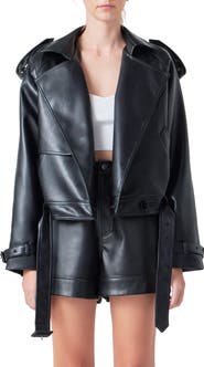Grey Lab Faux Leather Trench Jacket