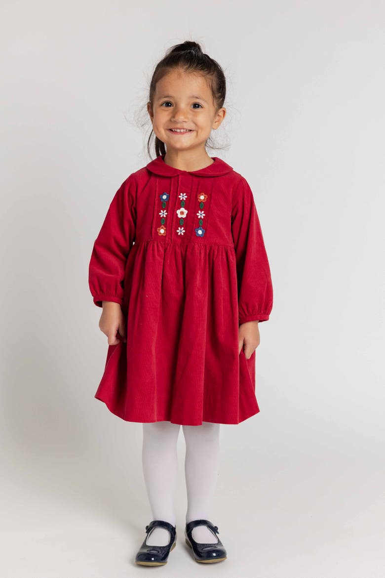 Corduroy Dress with Flowers, Alternate, color, Mulberry