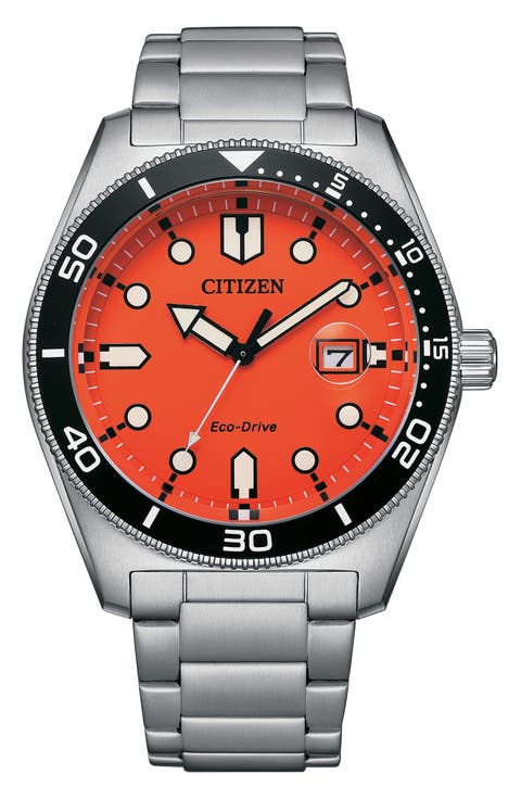 Eco Drive Classic Sporty Stainless Steel Bracelet Watch, 43mm