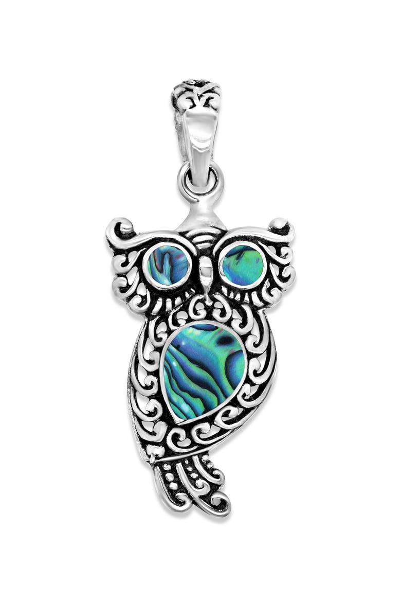 Sterling Silver Owl Pendant, Main, color, GREEN AND BLUE