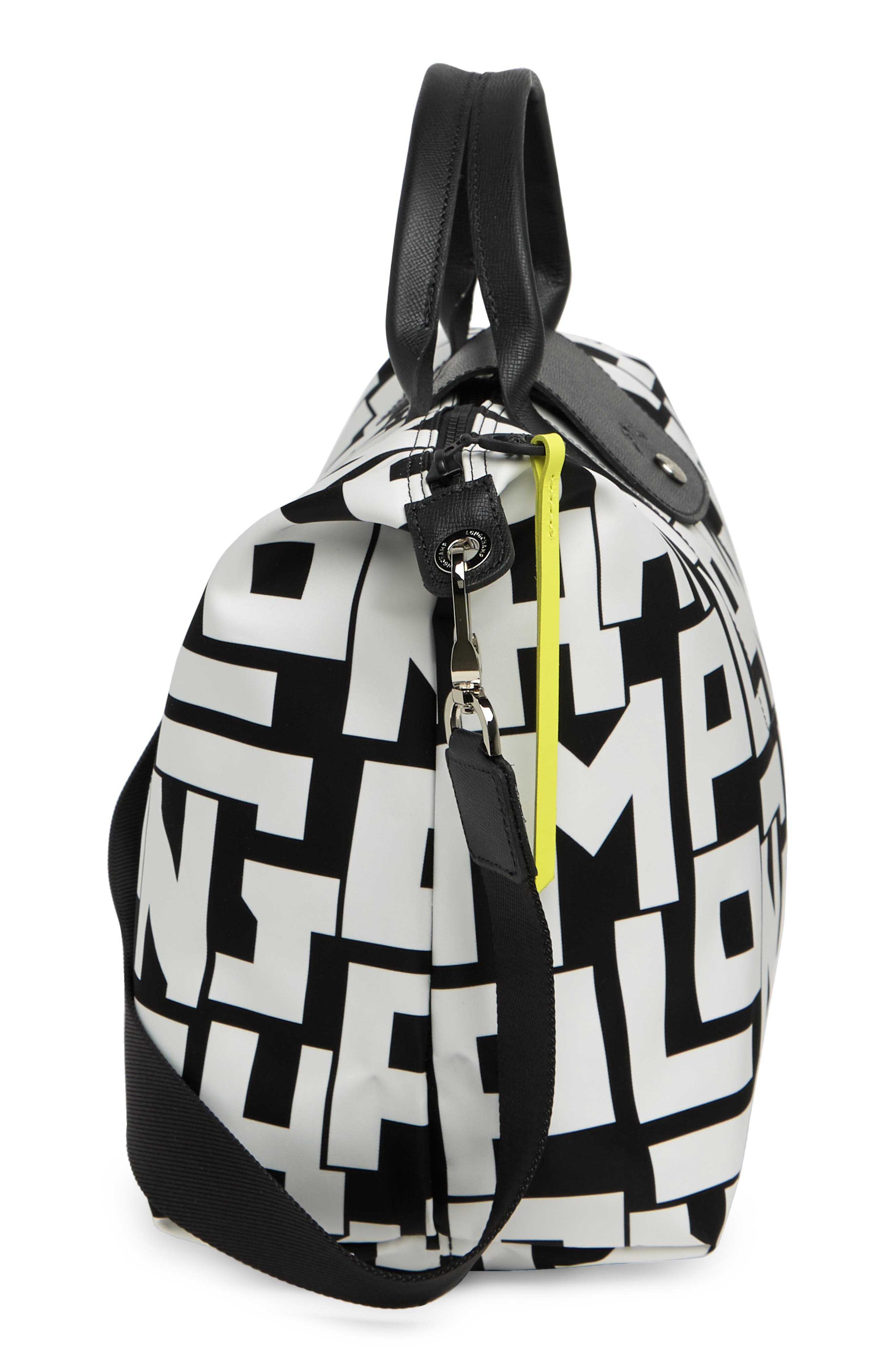 Longchamp Le Pliage Neo Logo Travel Bag, Alternate, color, Blk/White