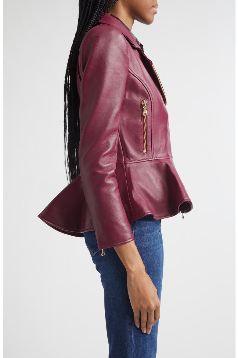 Lyric Leather Peplum Biker Jacket, Alternate, color, RHODODENDRON