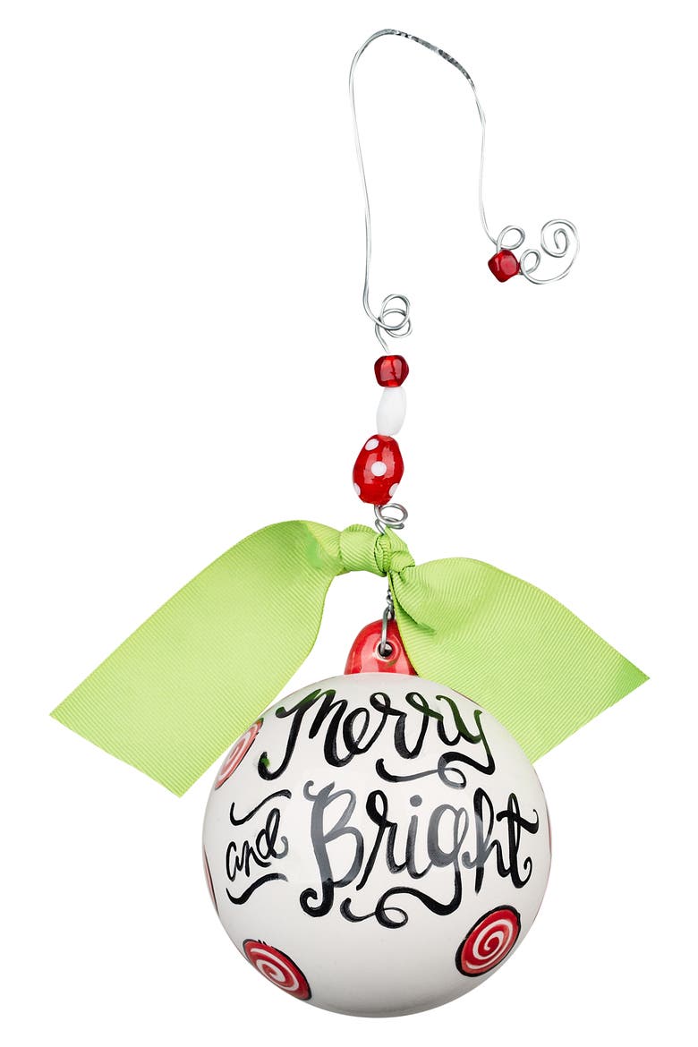 Merry & Bright Ball Ornament, Alternate, color, GREEN/ MULTI