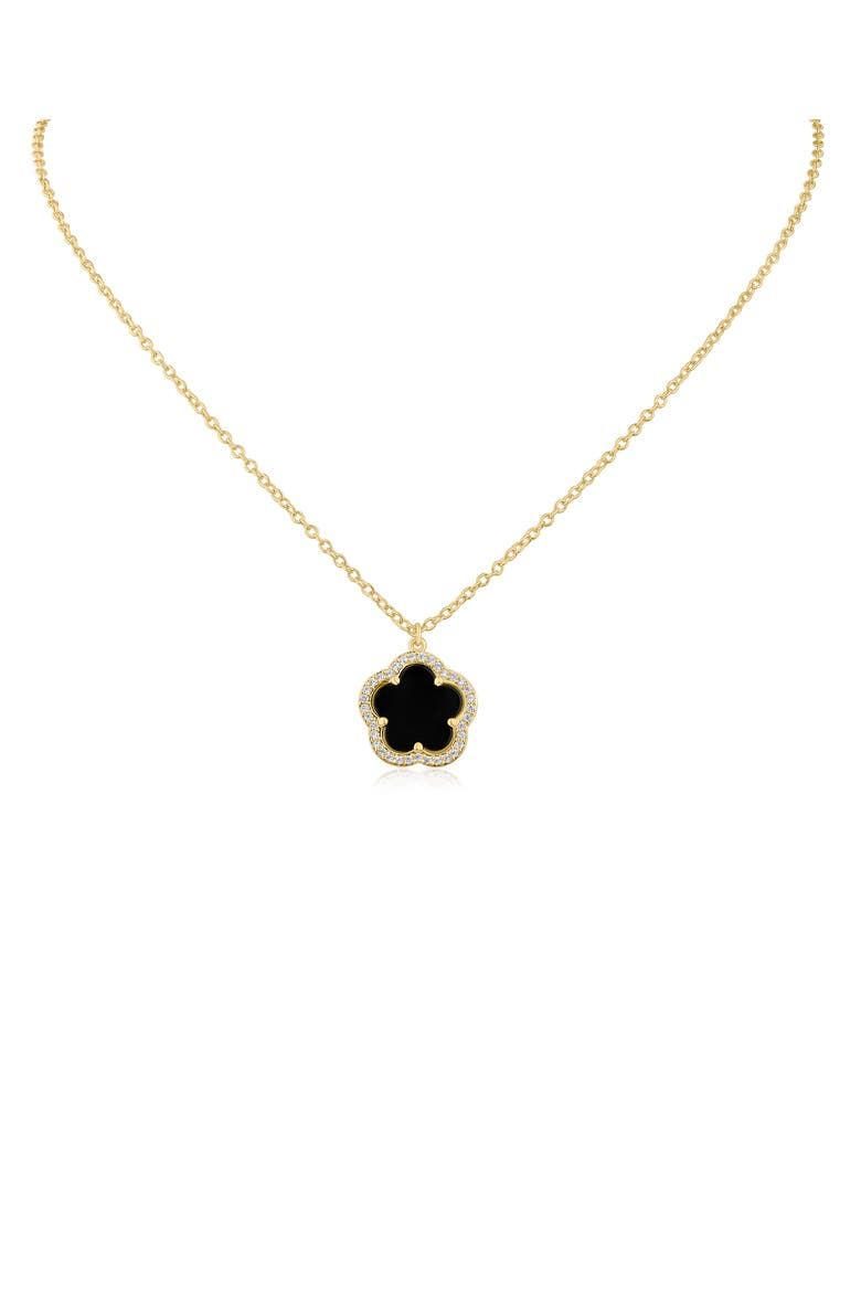 CZ Clover Pendant Necklace, Main, color, BLACK/ CLEAR/ GOLD