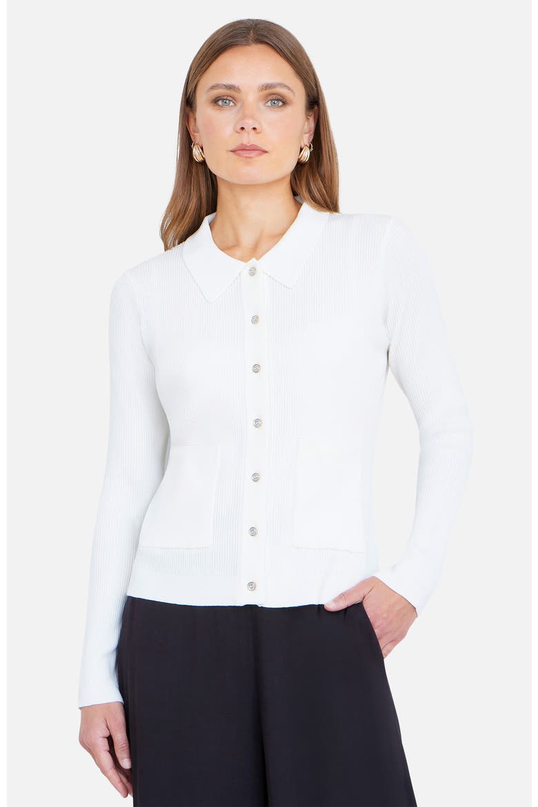 Ribbed Collar Button Up Cardigan, Main, color, Ivory