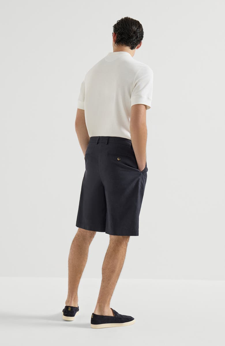 Brunello Cucinelli Bermuda shorts with pleats, Alternate, color, Navy Blue