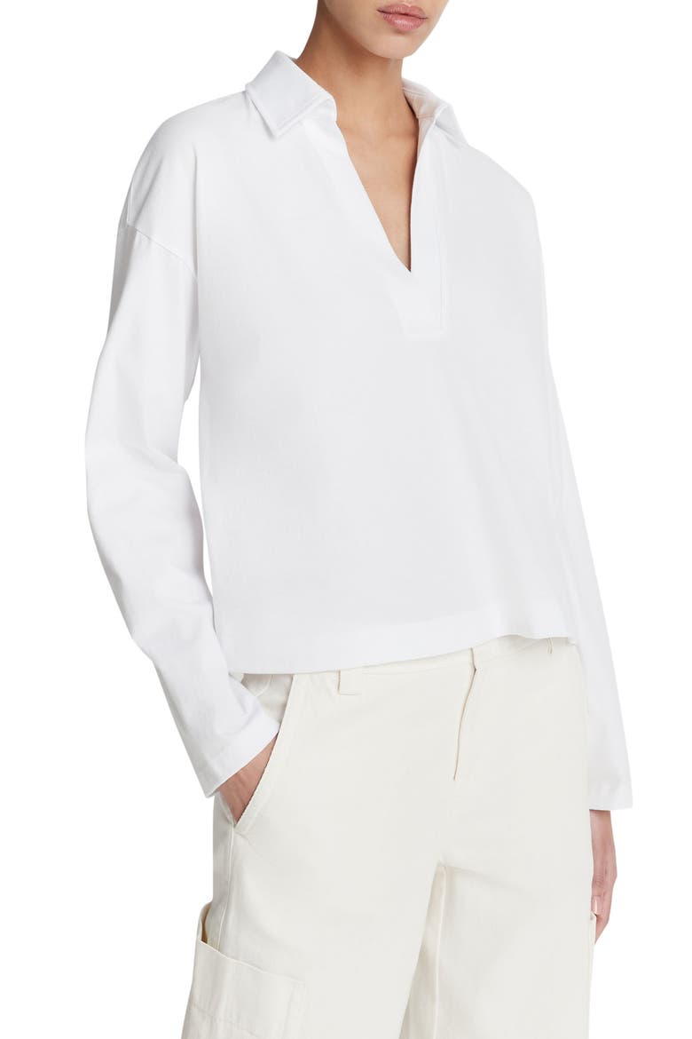 Easy Long Sleeve Cotton Polo, Alternate, color, OPTIC WHITE