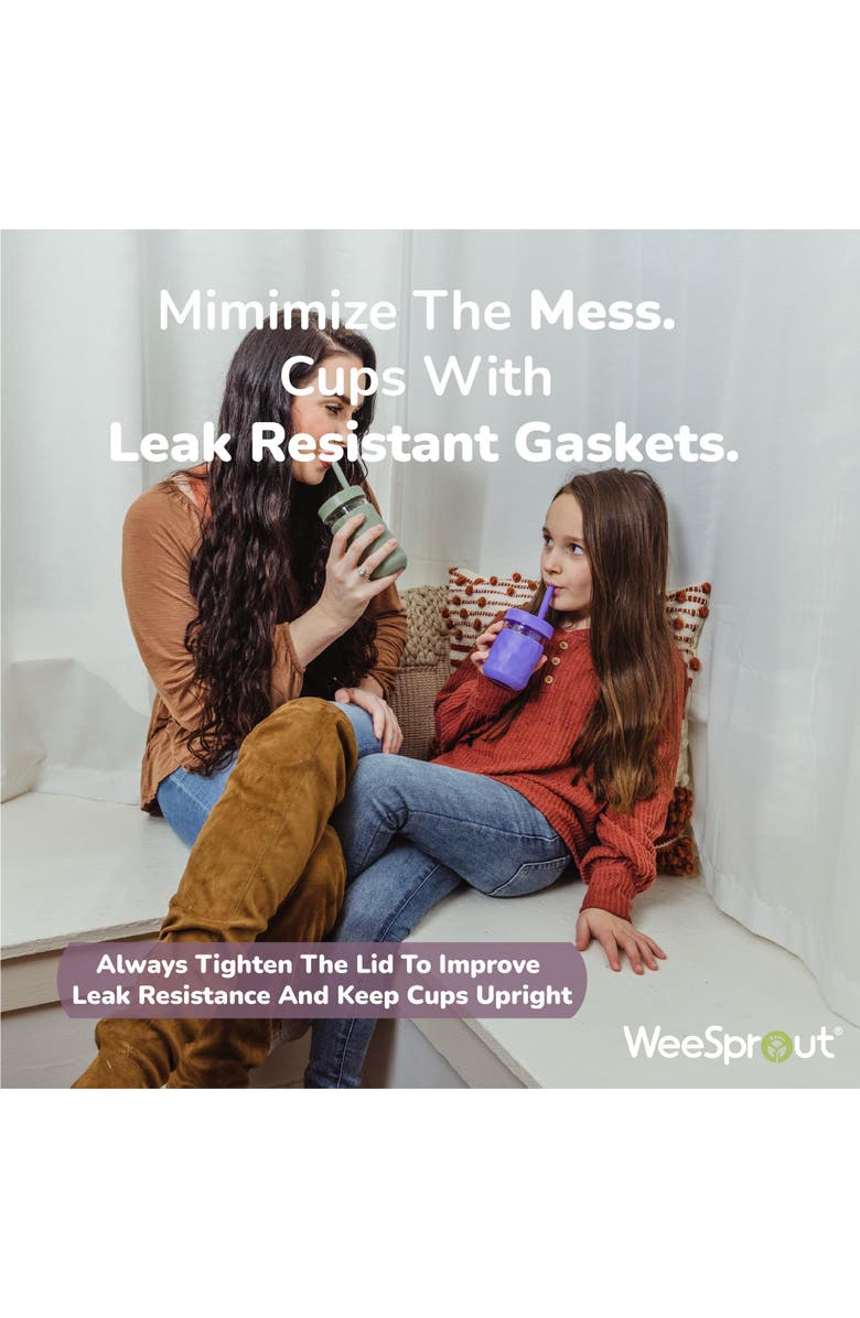 WeeSprout Glass Cups with Lids & Straws, Spill-resistant Cups for Toddlers & Kids - 8/12oz, Set of 4, Alternate, color, Green/Pink/Blue/Grey (12 Oz)