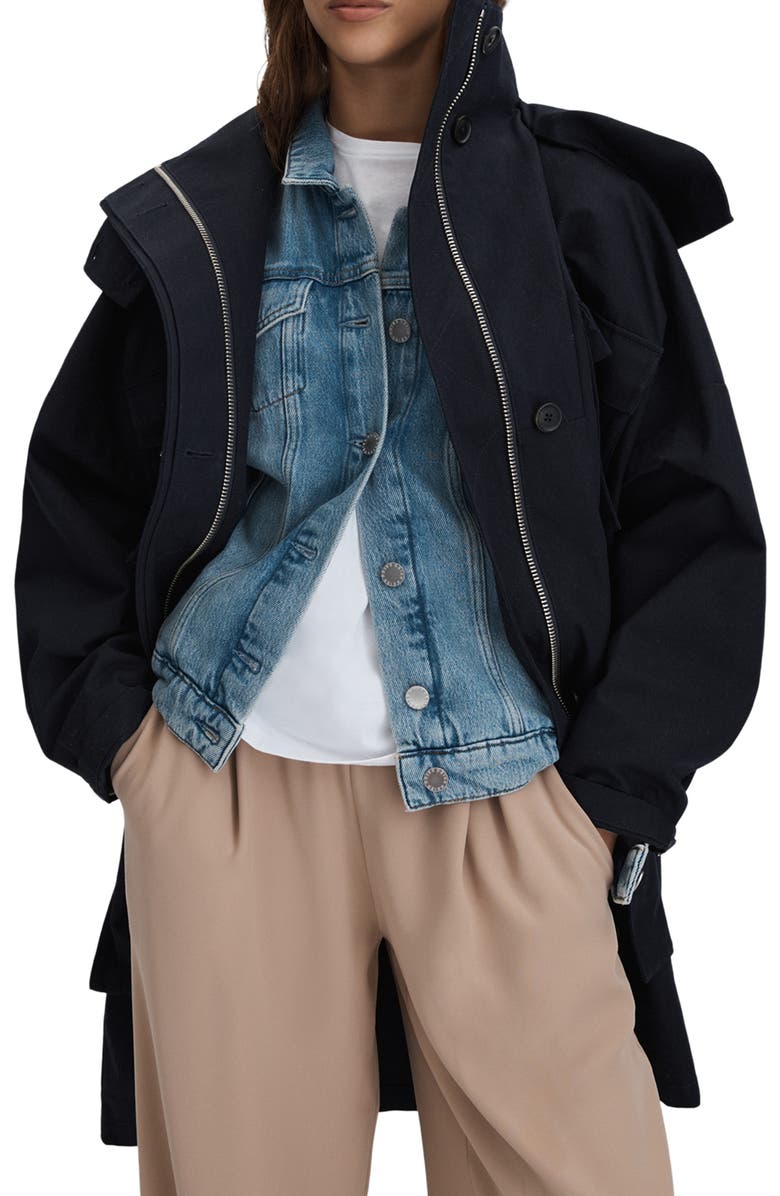 Reiss Peyton Hooded Cotton Parka Coat, Alternate, color, Navy