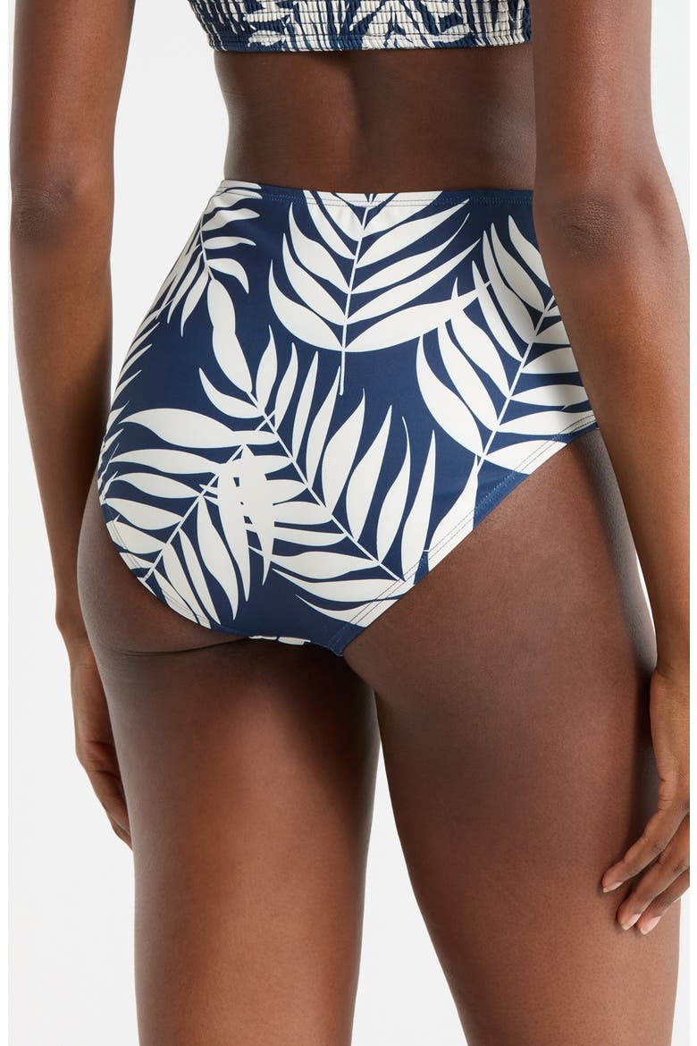 Smocked High Waist Bikini Bottoms, Alternate, color, NAVY PARADISE FOLIAGE