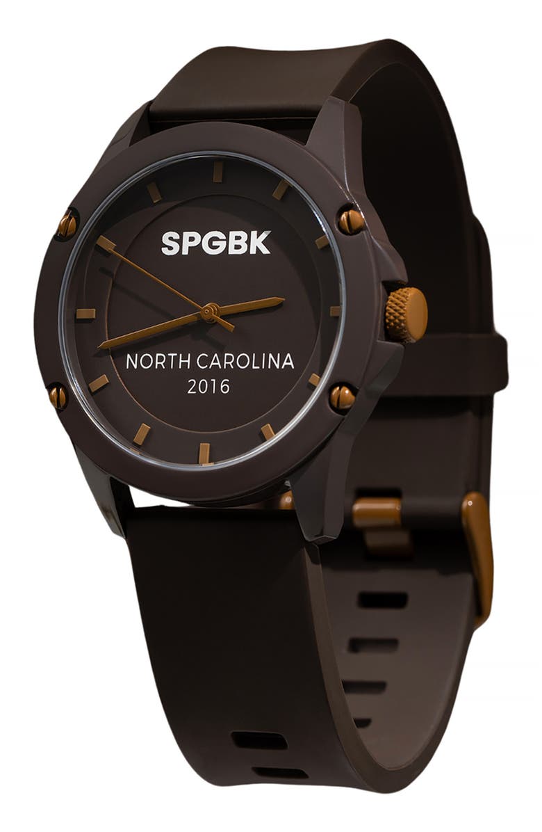 SPGBK Watches Dark Chocolate Silicone Strap Watch, Main, color, Dark Brown