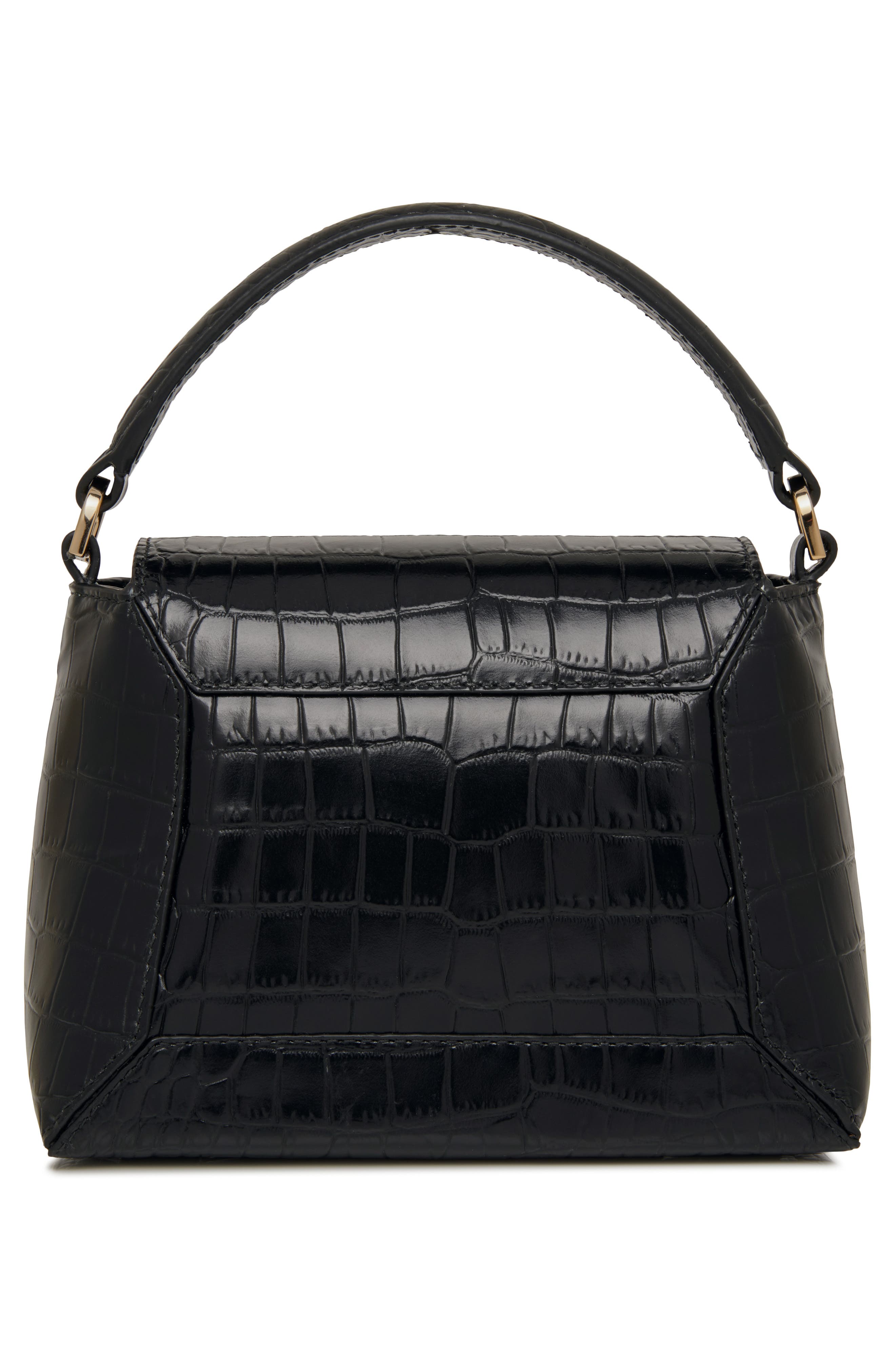 Strathberry Nano Mosaic Croc Embossed Leather Top Handle Bag, Alternate, color, Black